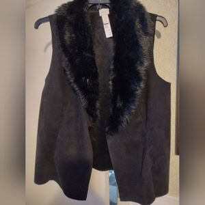 Chico's Black Faux Fur Trim Vest